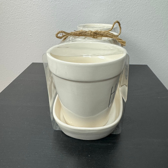 Rae Dunn Planter Set of Three Plant Pots on Tray Cream w/ Easter & Chick Retired - Picture 4 of 13